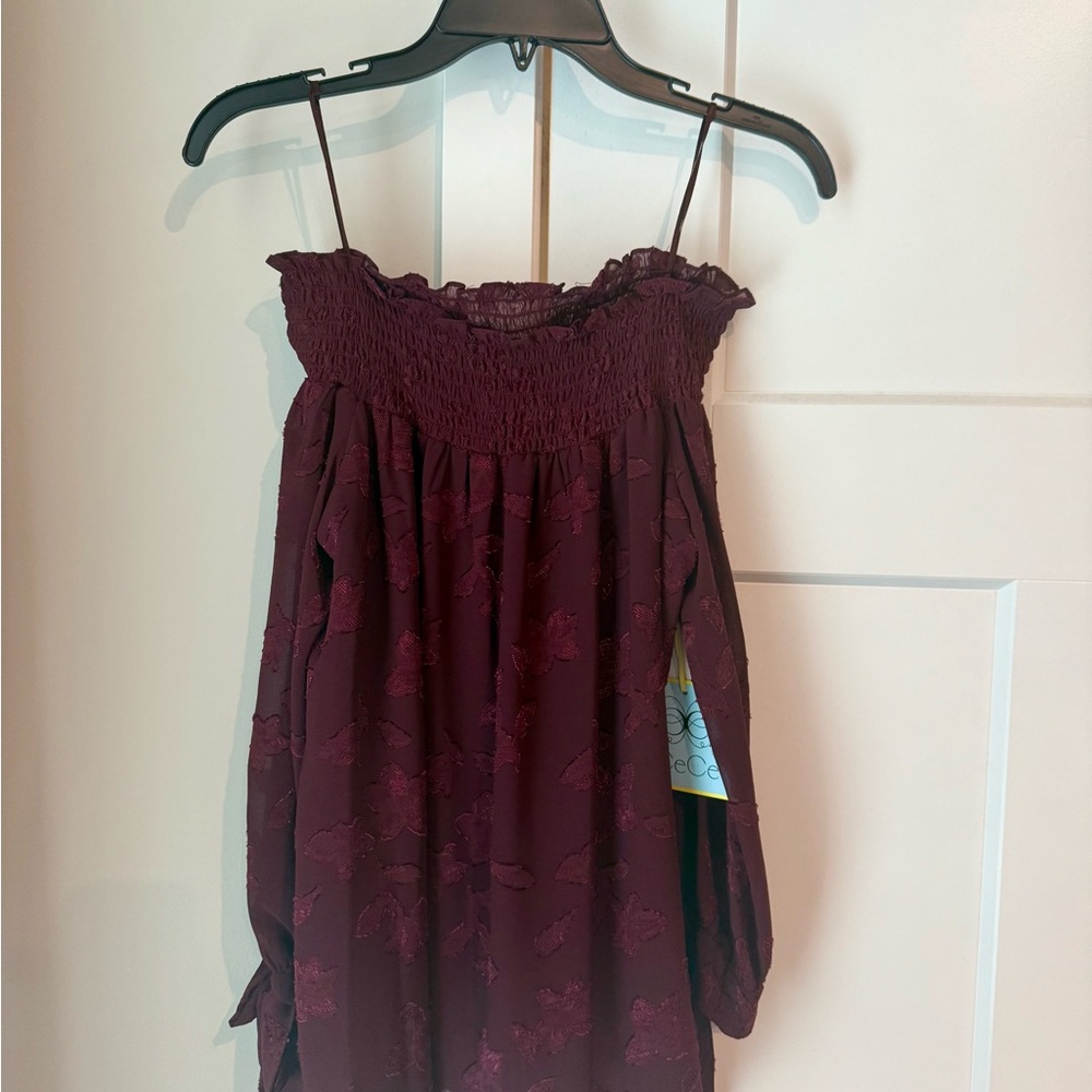 CeCe Rich Burgundy Floral Top - Picture 5 of 6
